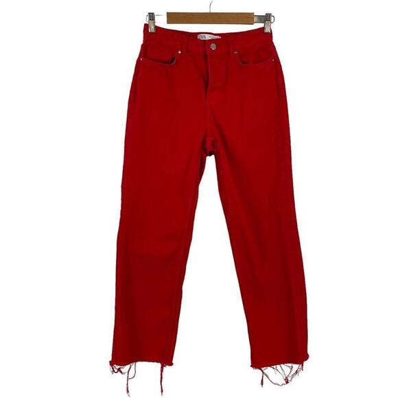 ZARA Z1975 HIGH RISE STRAIGHT LEG RED DENIM JEANS 6147/080 SIZE 4 - Picture 2 of 15